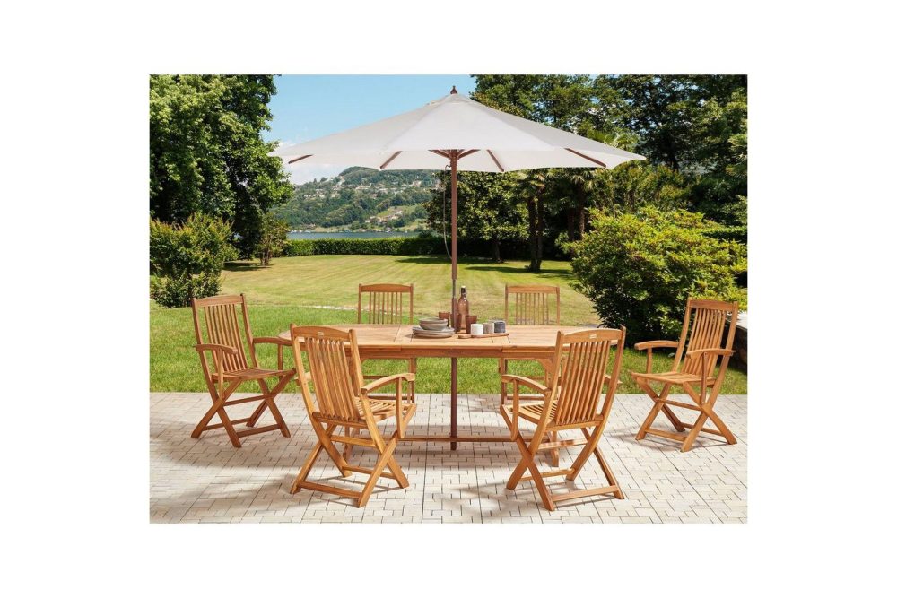 Matsalsset Maui II med parasoll Ljus trä/beige, 6-Sits