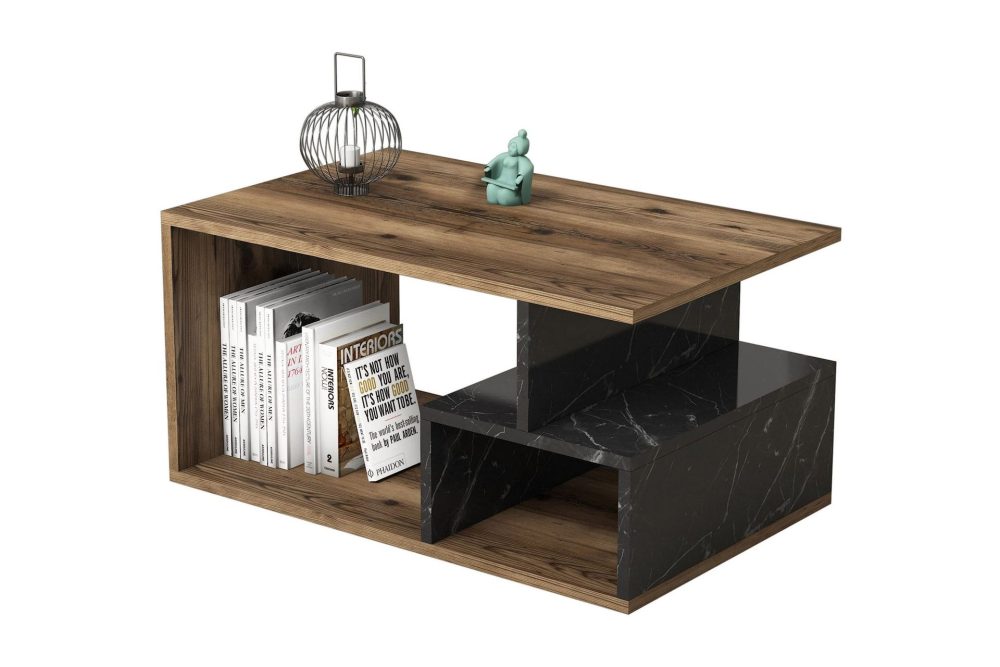 Garavelo Soffbord 90 cm med Förvaring Hyllor Marmormönster
