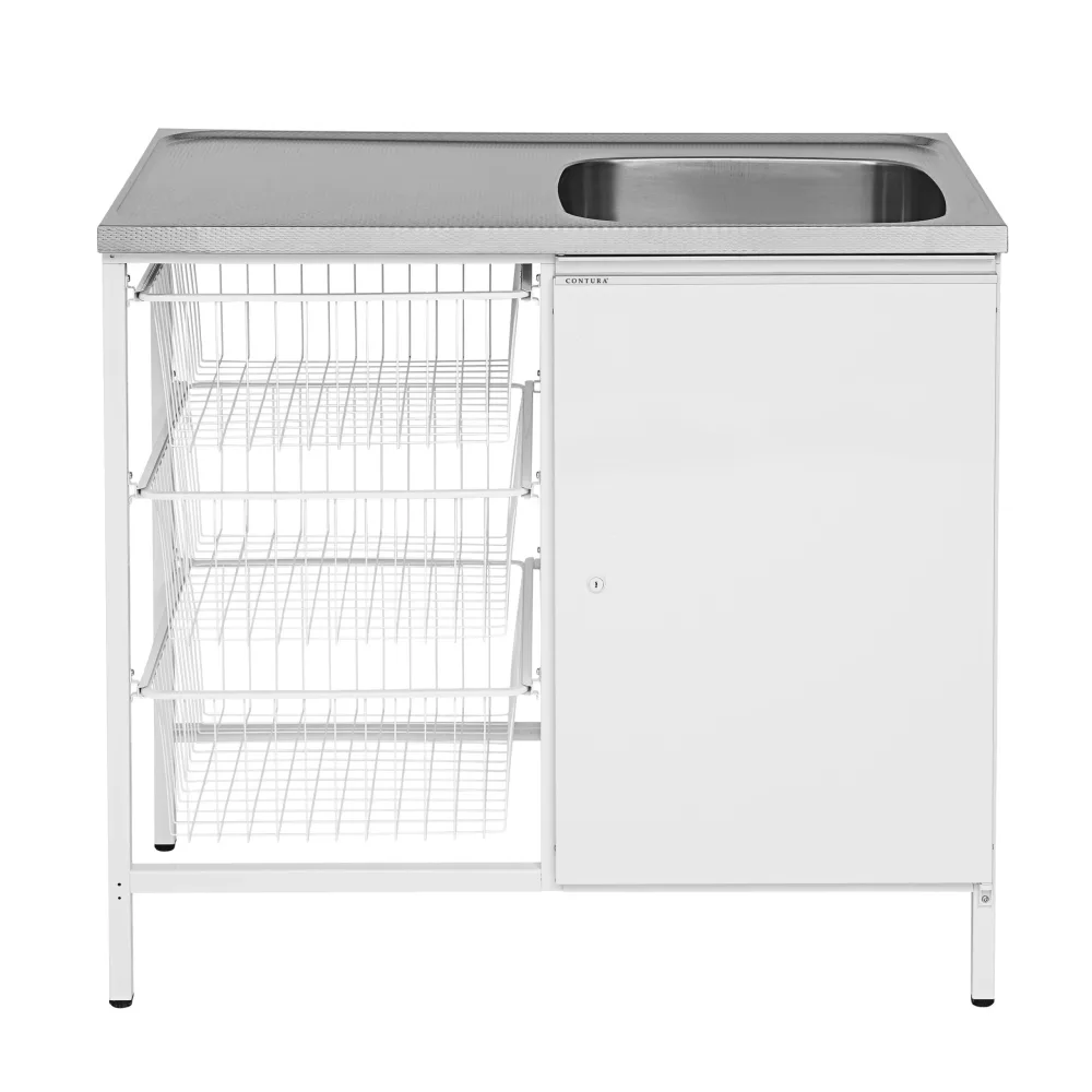 Contura CAB 10 Tvättbänk vit, med förvaringsskåp och 3 trådbackar Vänster - Bild 2