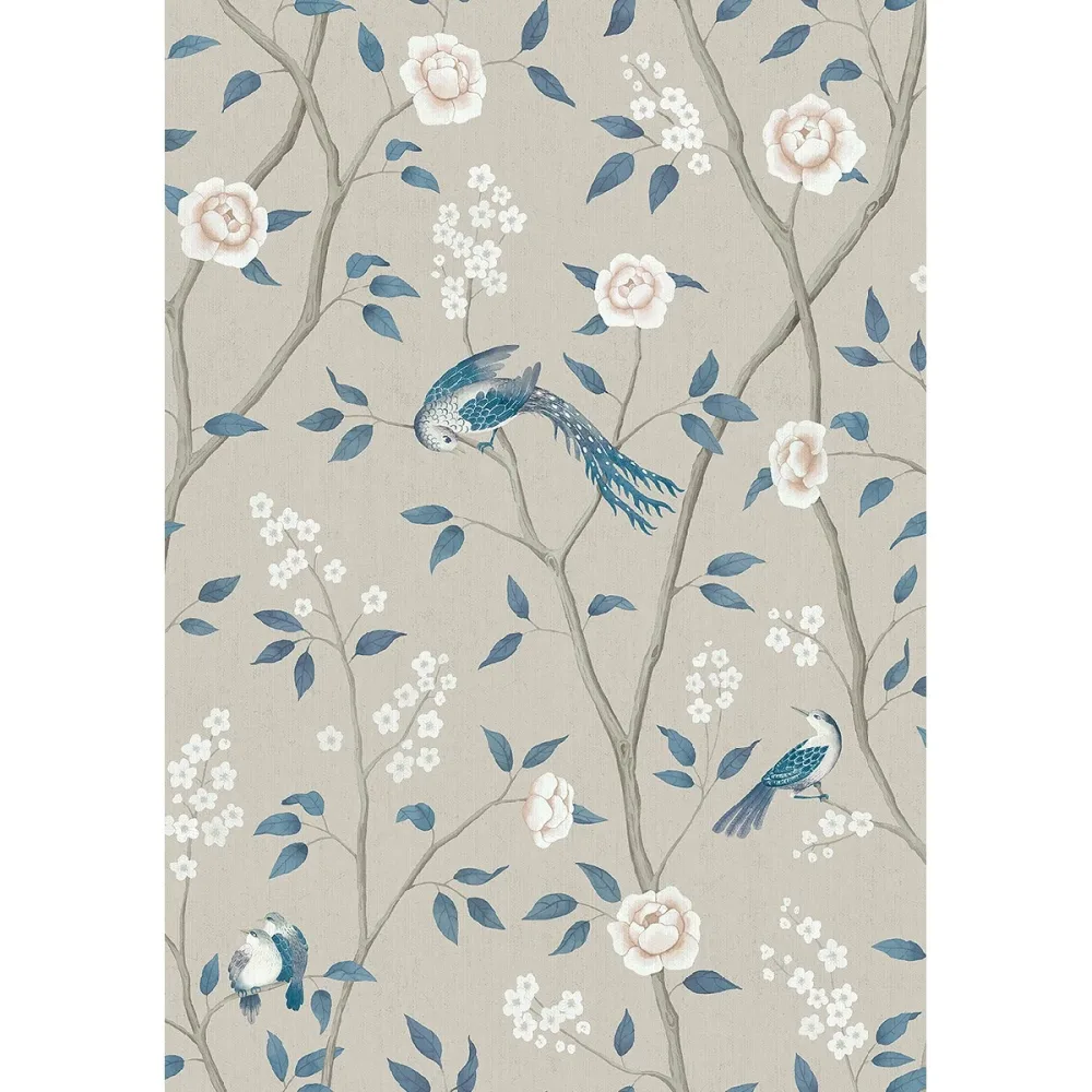Tapet Blue & White Paradise Birds 6143 Blå Blommig