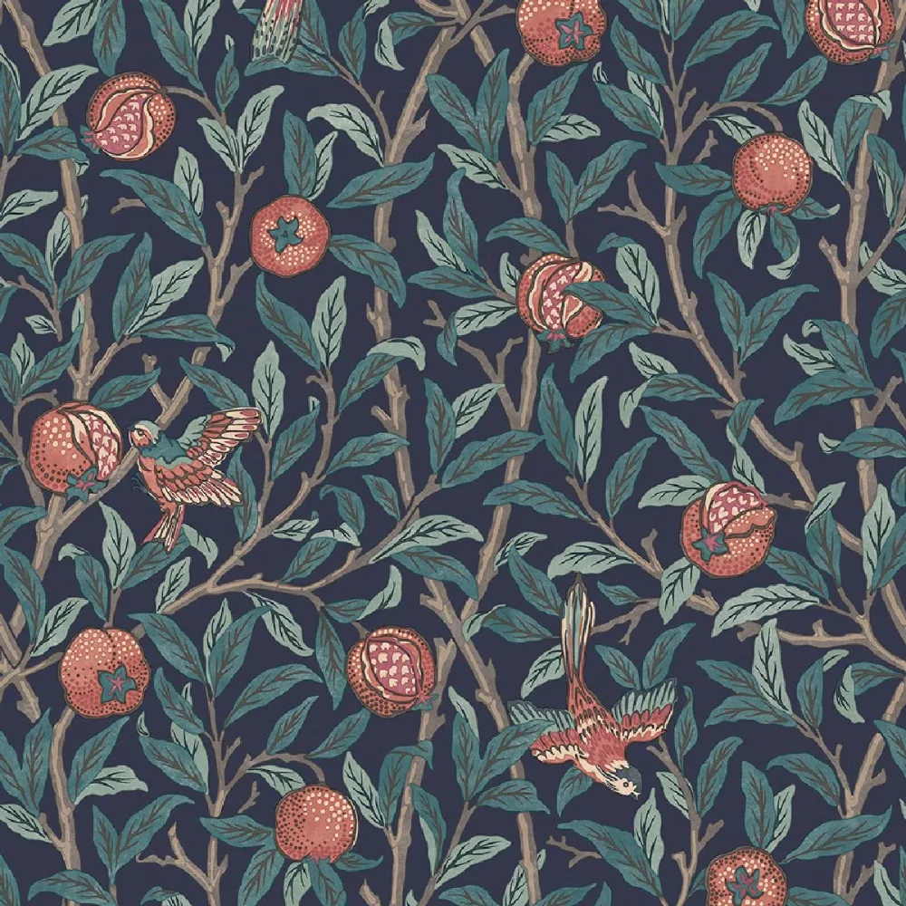William Morris At Home Bird & Pomegranate Navy Blue 124259 Blå Tapet | Stuvbutiken