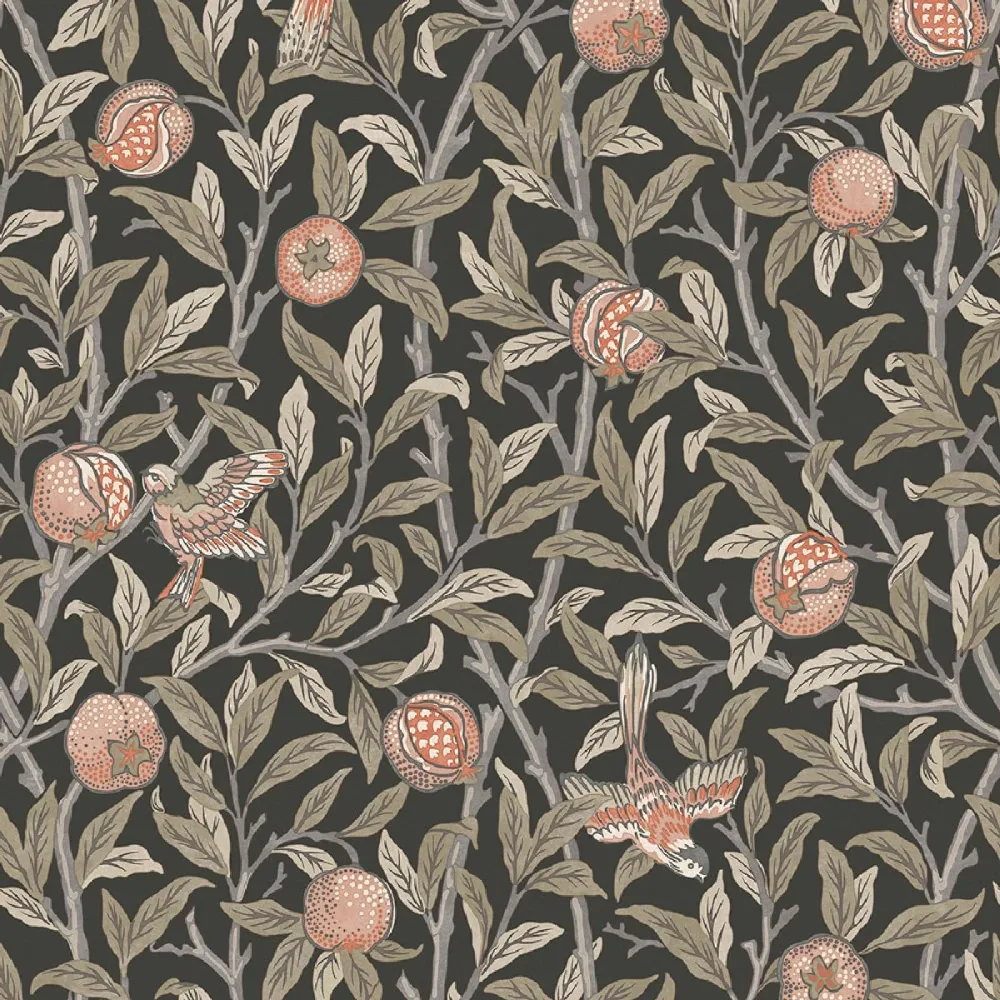 William Morris At Home Bird & Pomegranate Charcoal 124258 Svart Tapet | Stuvbutiken - Bild 2