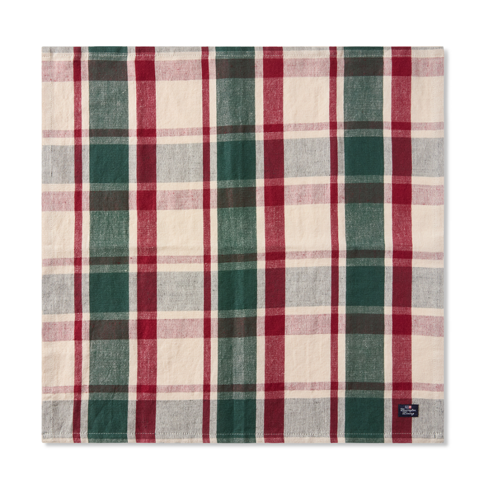 Checked linne/bomulls servett 50x50 cm, Green-red-beige