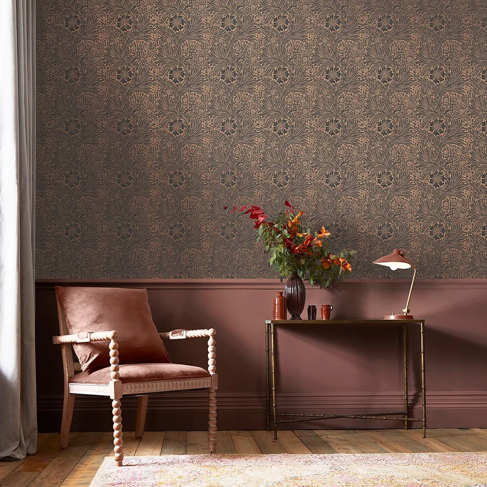 Graham & Brown William Morris At Home 124254 Tapet Marigold Fibrous Charcoal Svart/metallic