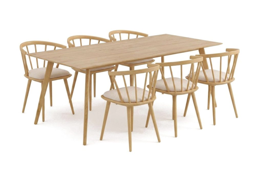 Tyrö Matgrupp 190 cm Ek med 6 st Tyrö Karmstolar med Dyna