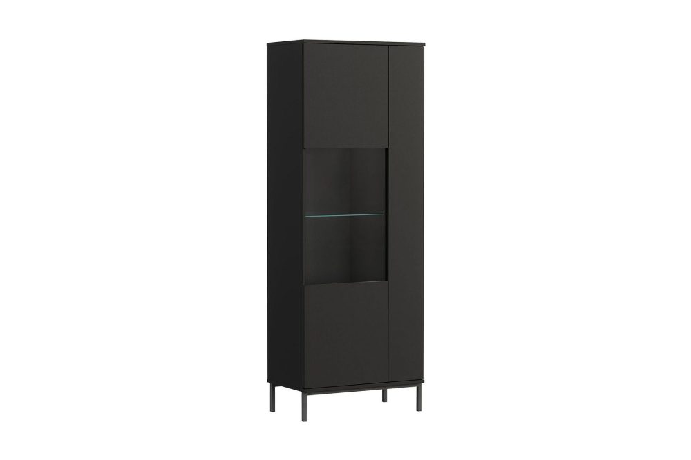 Quertas Vitrinskåp Vit LED Belysning 41 cm djup 70 cm bred 190 cm hög Mörkt Trä