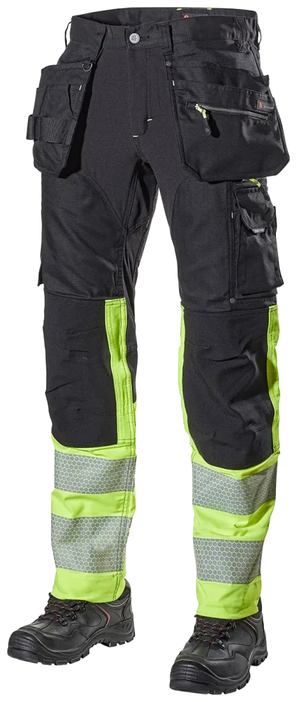 L.Brador 1071PB Arbetsbyxa svart/hi-vis gul, klass 1 C44