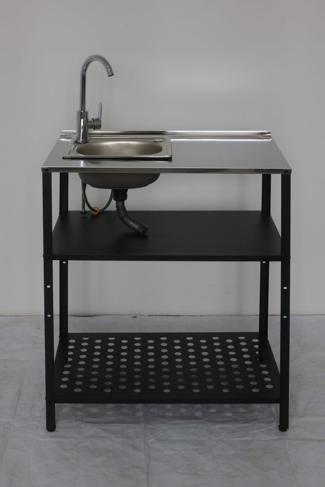 Tvättställ i galvaniserat stål med handfat & kran | Utomhus | 80×50×90 cm