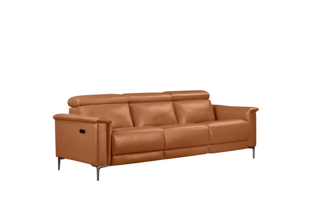 Reclinersoffa utan hörn Loft24 3-sitssoffa Lund Cognac Chocolate Brown,Grå