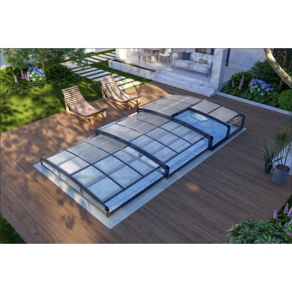 Pooltak 3x6m | Utan skenor | UV-skydd | Justerbar dörr