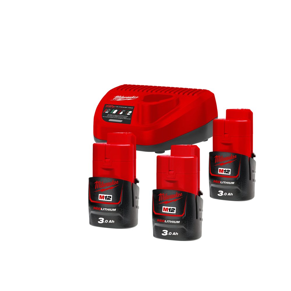 Kjøp Milwaukee Batterikitt, M12 3x3.0 Ah & lader, M12 NRG-303