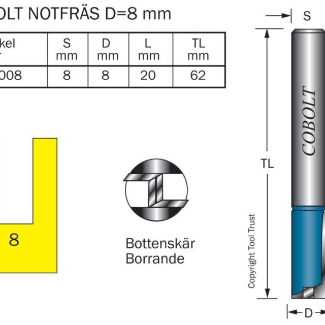 Kjøp Cobolt HM-notfres 8 mm, med bunnskjær
