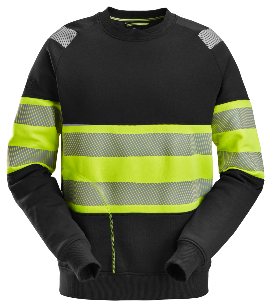 SWEATSHIRT SNICKERS WORKWEAR REFLEX KL 1, SVART/VARSELGUL STL S