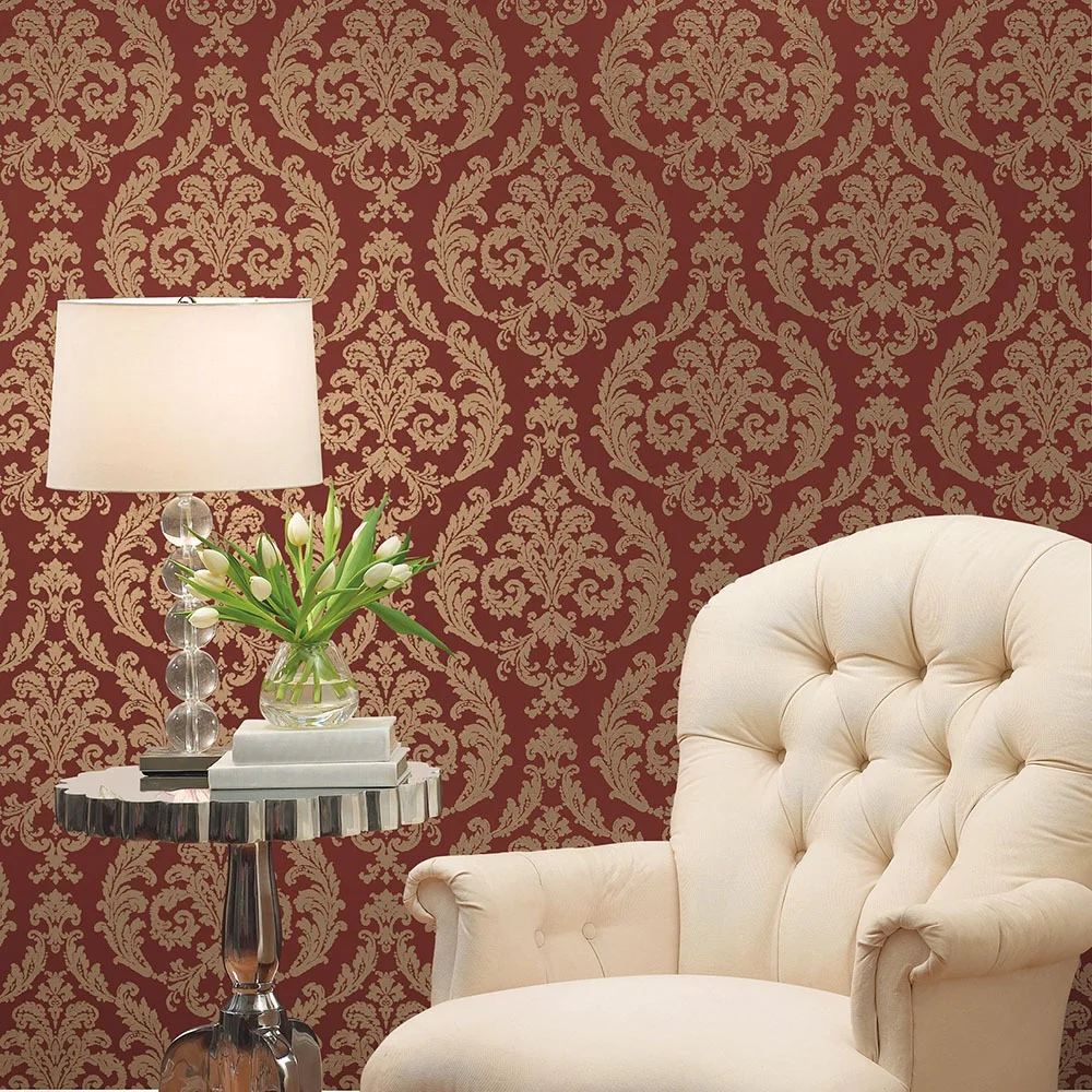 Galerie Wallcoverings Mansion II G67612 Tapet Silk Damask Röd/gul