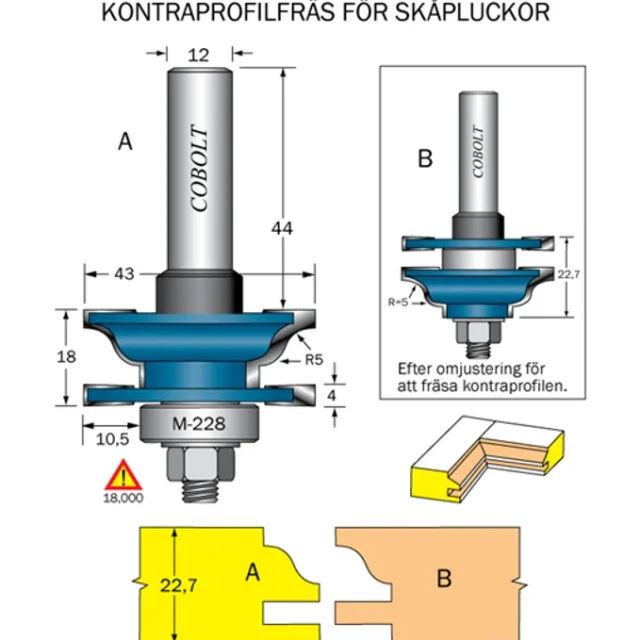 Cobolt Kontraprofilfräs R=5 D=43 Not=4 S=12