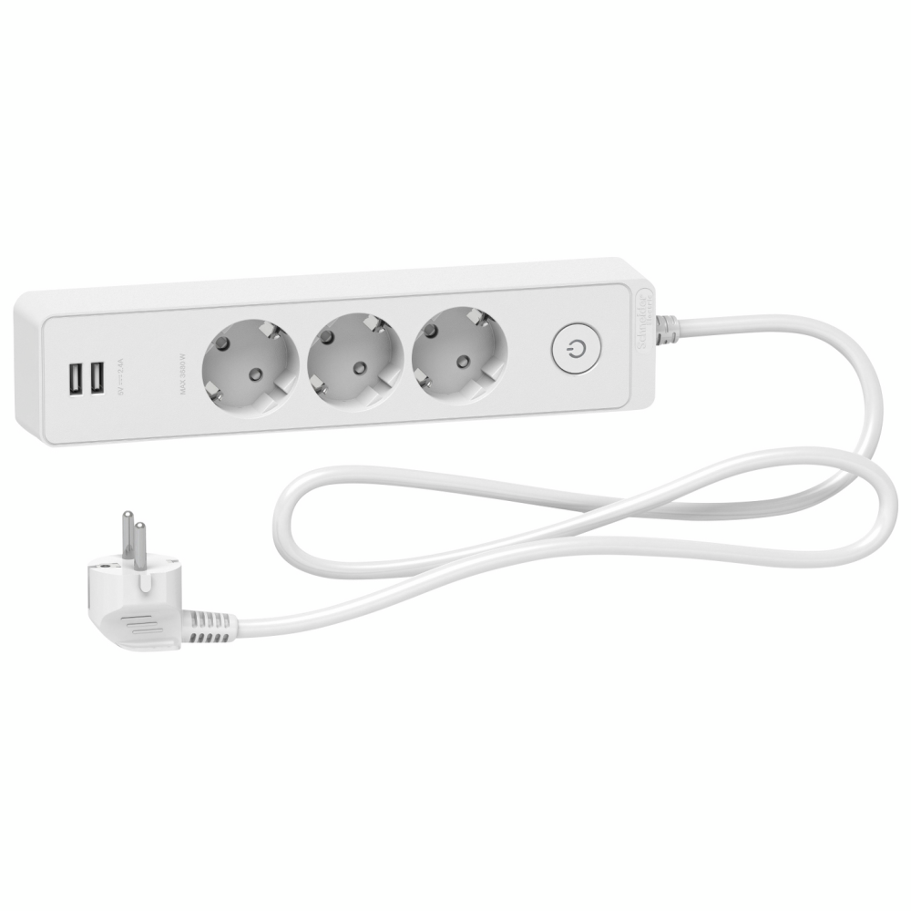 GRENUTTAG SCHNEIDER ELECTRIC 3-V JORD+2USB VIT, H05VV-F 3G1,0 M BRYTARE 1,5M