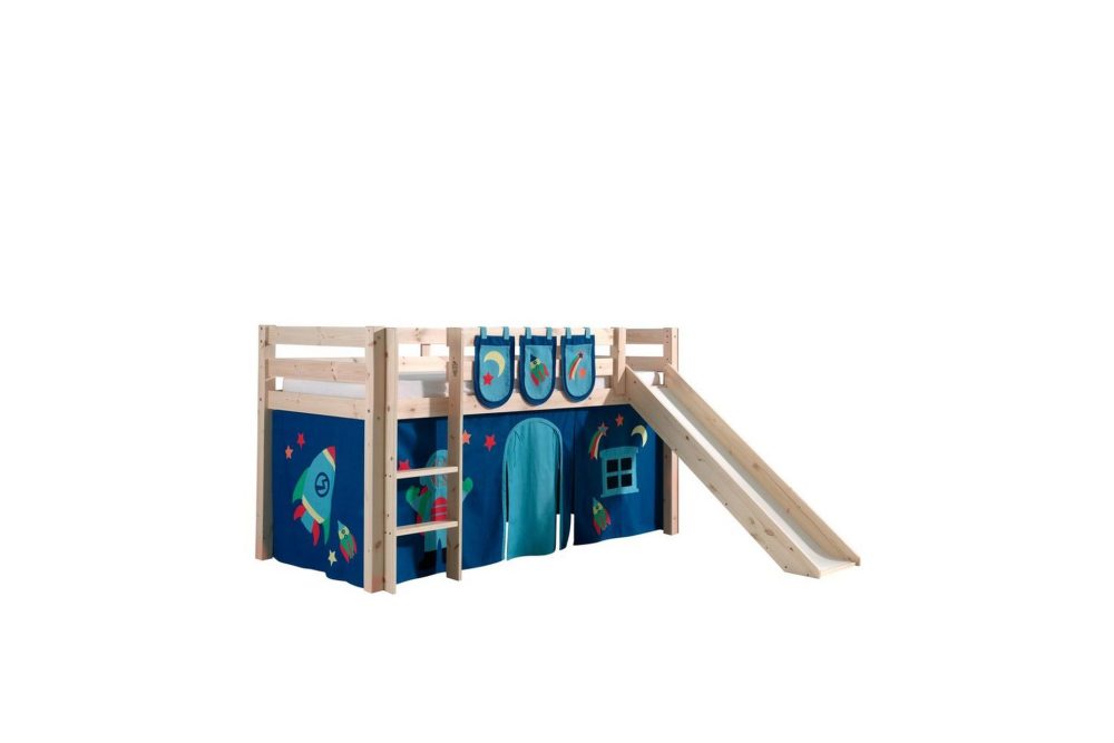 Halvhöjdssäng med gardin Pino Astro Naturlig, Naturlig, Med rutschkana, Utan tunnel, 3