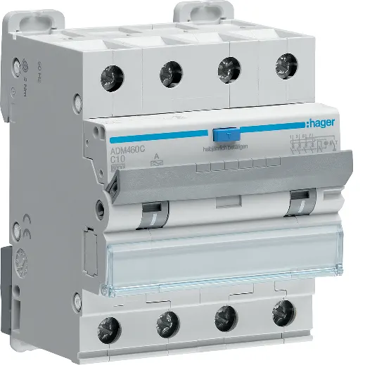 Hager ADM460C Personskyddsautomat 4-polig, 30 mA, C-karakteristik 10 A - Bild 2