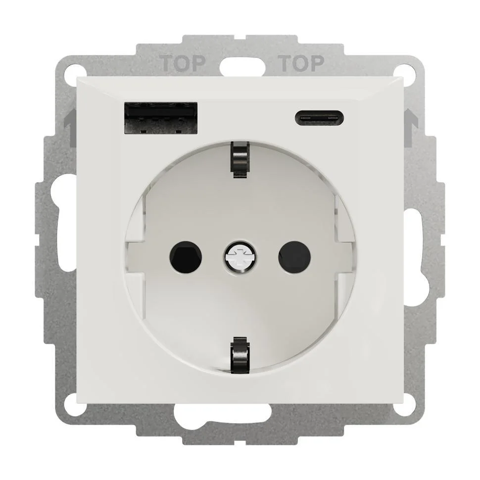 Elko USB A+C 3A Schuko sv Ladduttag svart