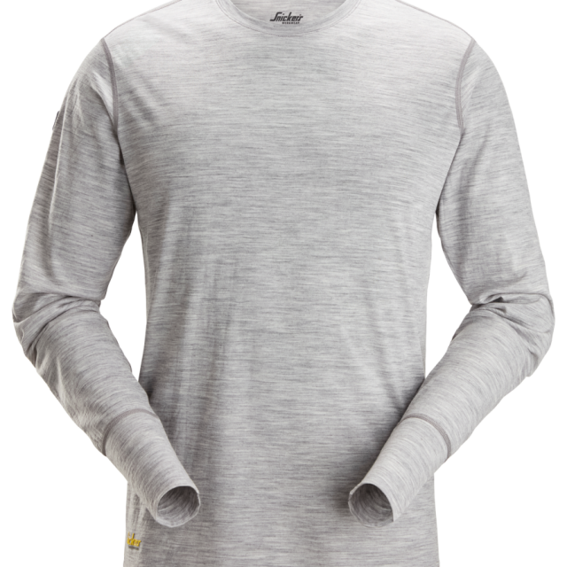 T-SHIRT SNICKERS WORKWEAR LÅNGÄRMAD ULL, GRÅMELERAD STL XS