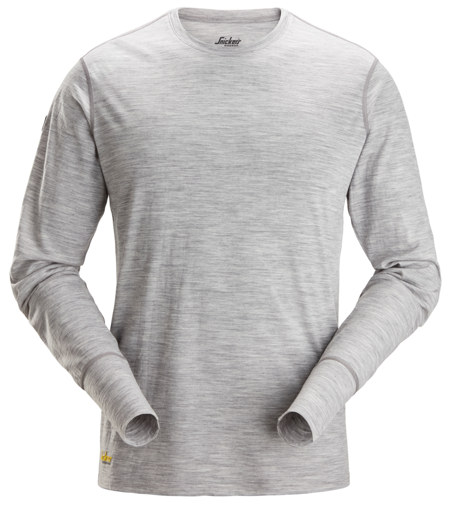 T-SHIRT SNICKERS WORKWEAR LÅNGÄRMAD ULL, GRÅMELERAD STL XS