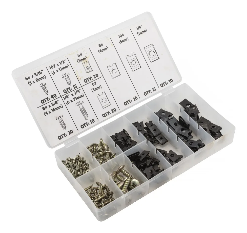 PELA 508673 U-clips sats med plåtskruvar, 170 delar