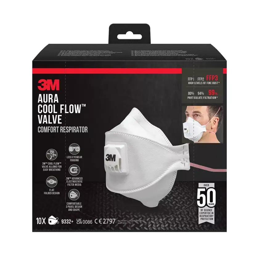 Andningskydd 9332+ FFP3 med ventil - 10 pack