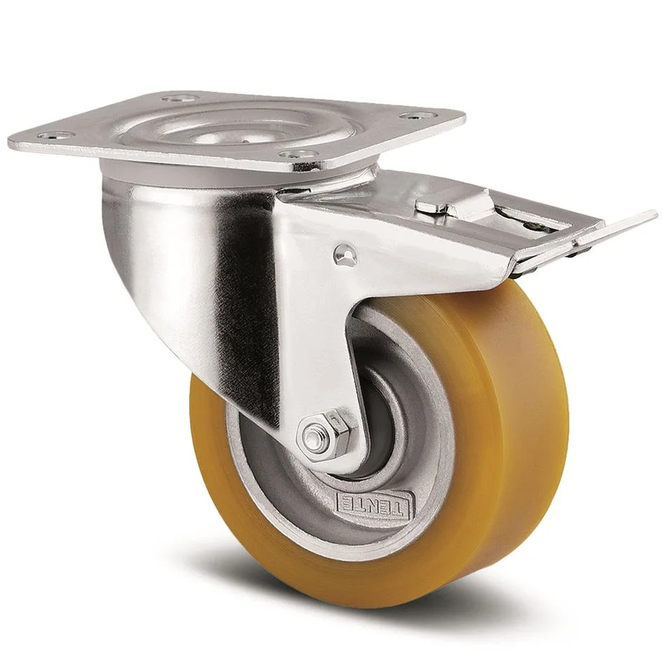 Tente 4687ITP125P63 Länkhjul broms, polyuret, platta 140x110 Ø125 mm - Bild 2