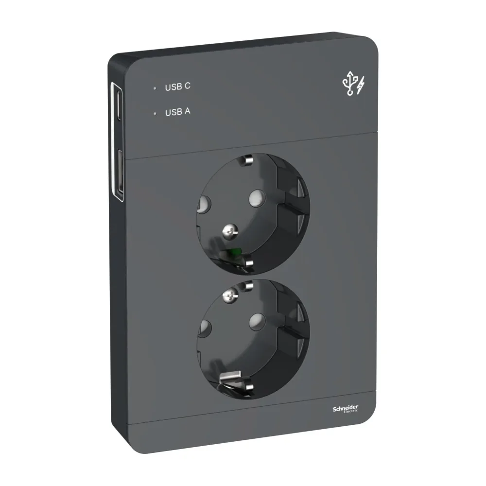 Schneider Electric Exxact Vägguttag med USB Antracit - Bild 2