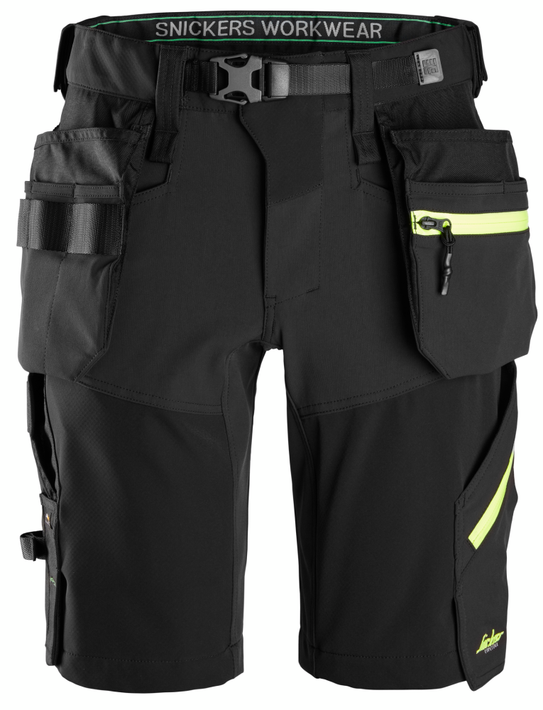 SOFTSHELLSHORTS SNICKERS WORKWEAR STRCH HF, SVART/NEONGUL STL 50