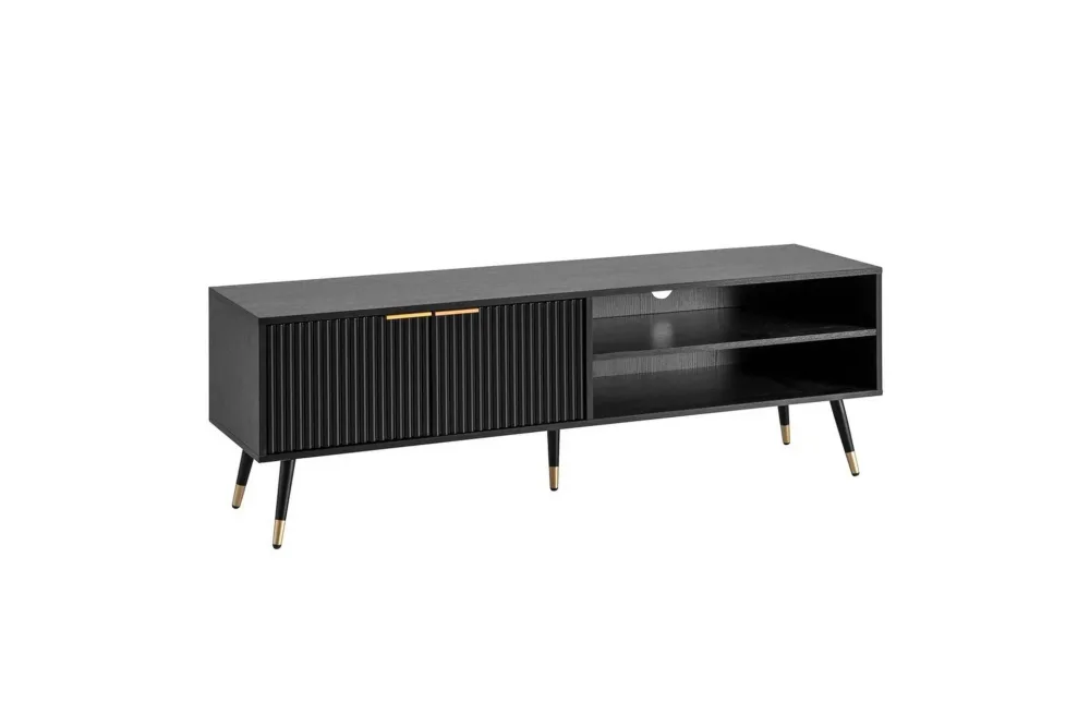 Lowboard Wohnling Spånskiva Svart Folierad med 2 Dörrar Förvaringsfack Modern