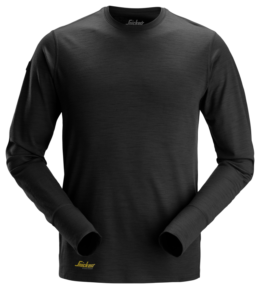T-SHIRT SNICKERS WORKWEAR LÅNGÄRMAD ULL SVART, STL XXXL