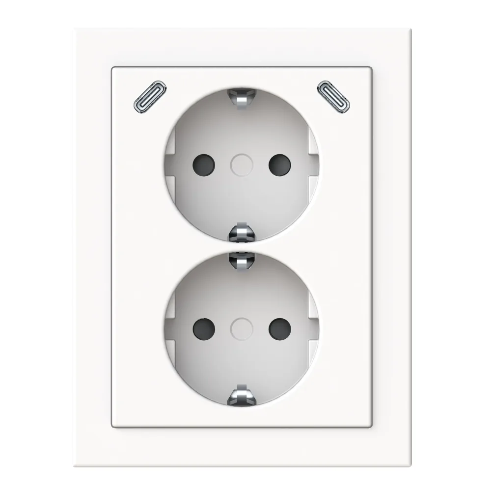 ABB Impressivo 402EE2USBC-884 Vägguttag hörn, 2-vägs, 2 x USB-C Mattvit