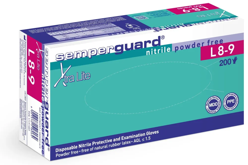 Semperguard Xtra Lite L8-9 Engångshandske nitril, puderfri XL, 180 st