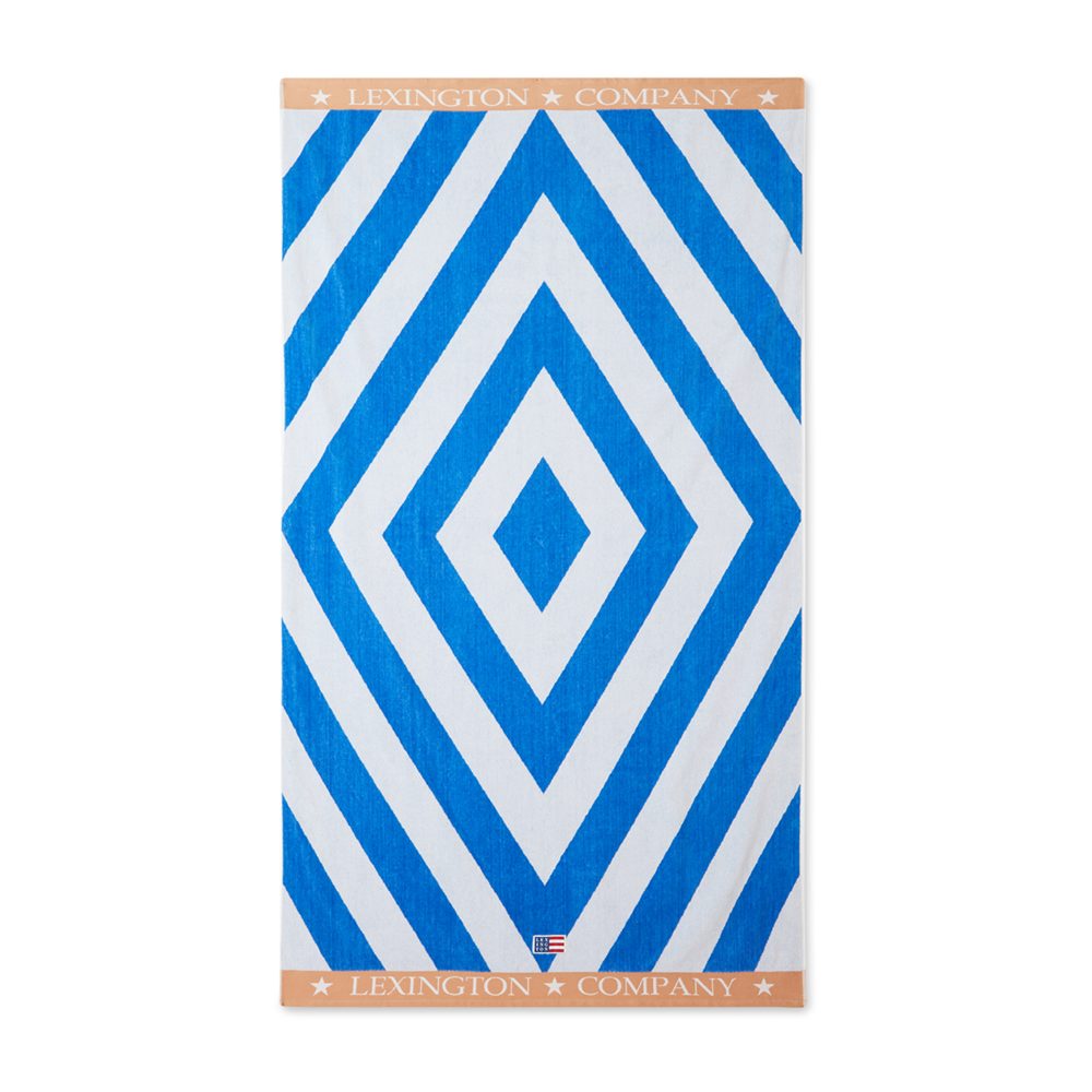 Graphic Cotton Velour strandhandduk 100x180 cm, Blå-vit-beige