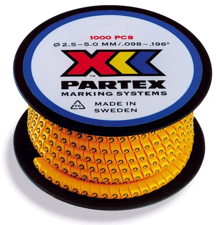 Partex PA02/3 Märkhylsa siffror, gul, 1000 st/rulle Text: 4