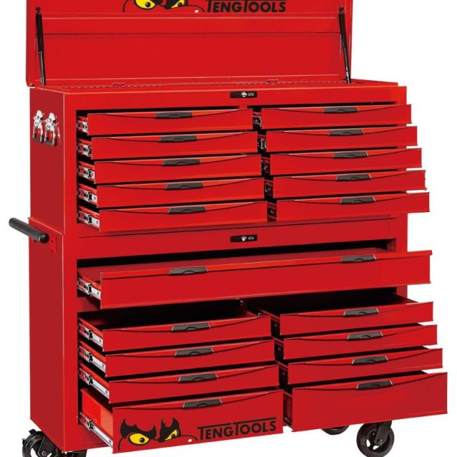 Teng Tools Verktygsvagn TCMONSTER01 Monster med 20 lådor och 1100 verktyg, extra bred, röd