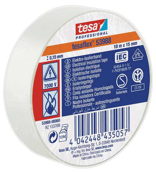 ELTEJP TESAFLEX 53988 TESA VIT S-MÄRKT 15MM 10M