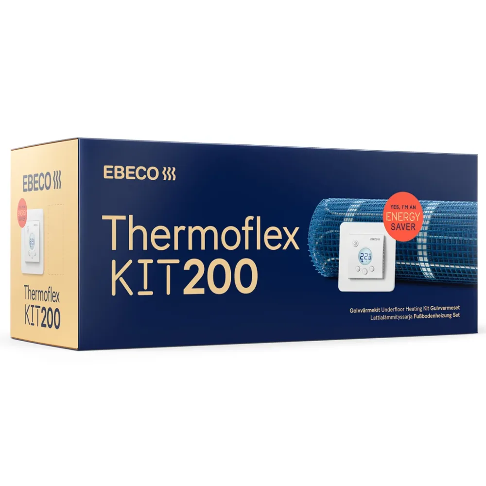 Ebeco Thermoflex Kit 200 Värmekabelmatta med självhäftande värmekabelmatta och termostat, 120 W/m² 50 cm x 4,2 m (250W)
