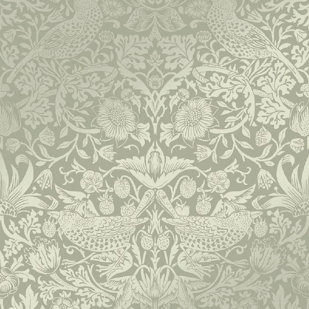 William Morris At Home Strawberry Thief Fibrous Sage 124237 Grön Tapet | Stuvbutiken