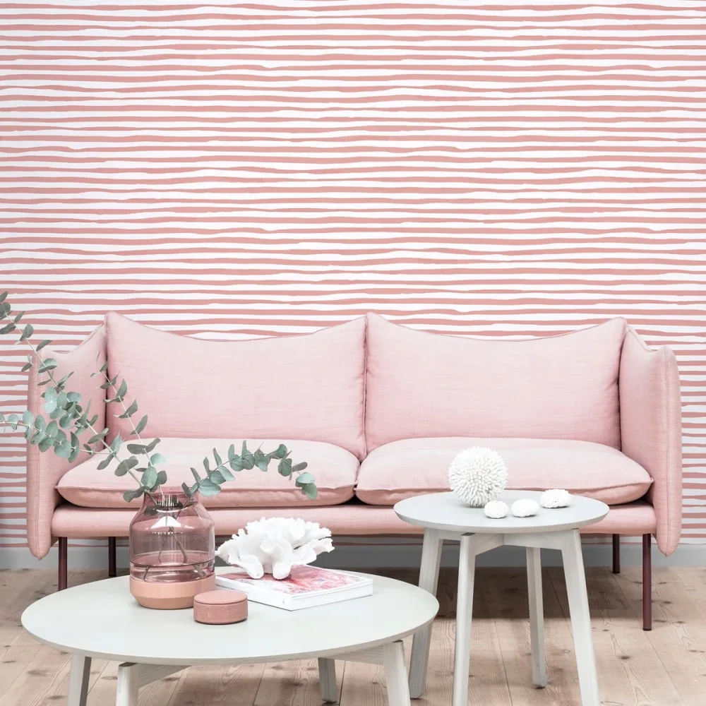 Celine Breton Stripes Coral 3805-24 Vit Tapet | Stuvbutiken