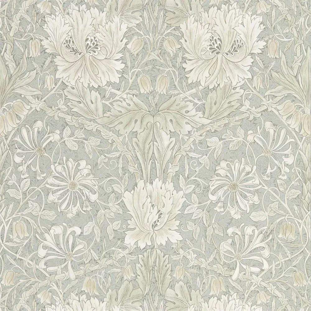 Pure Morris North Honeysuckle & Tulip Grey Blue Dmpn216525 Grå Tapet | Stuvbutiken