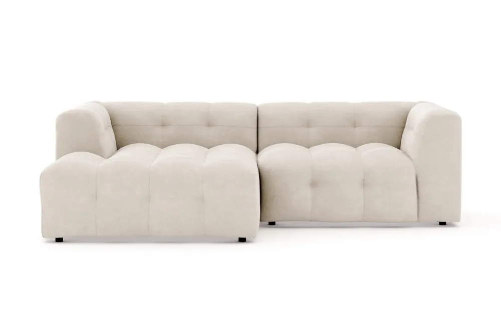 Puffy 3-sits bubblig soffa med divan vänster