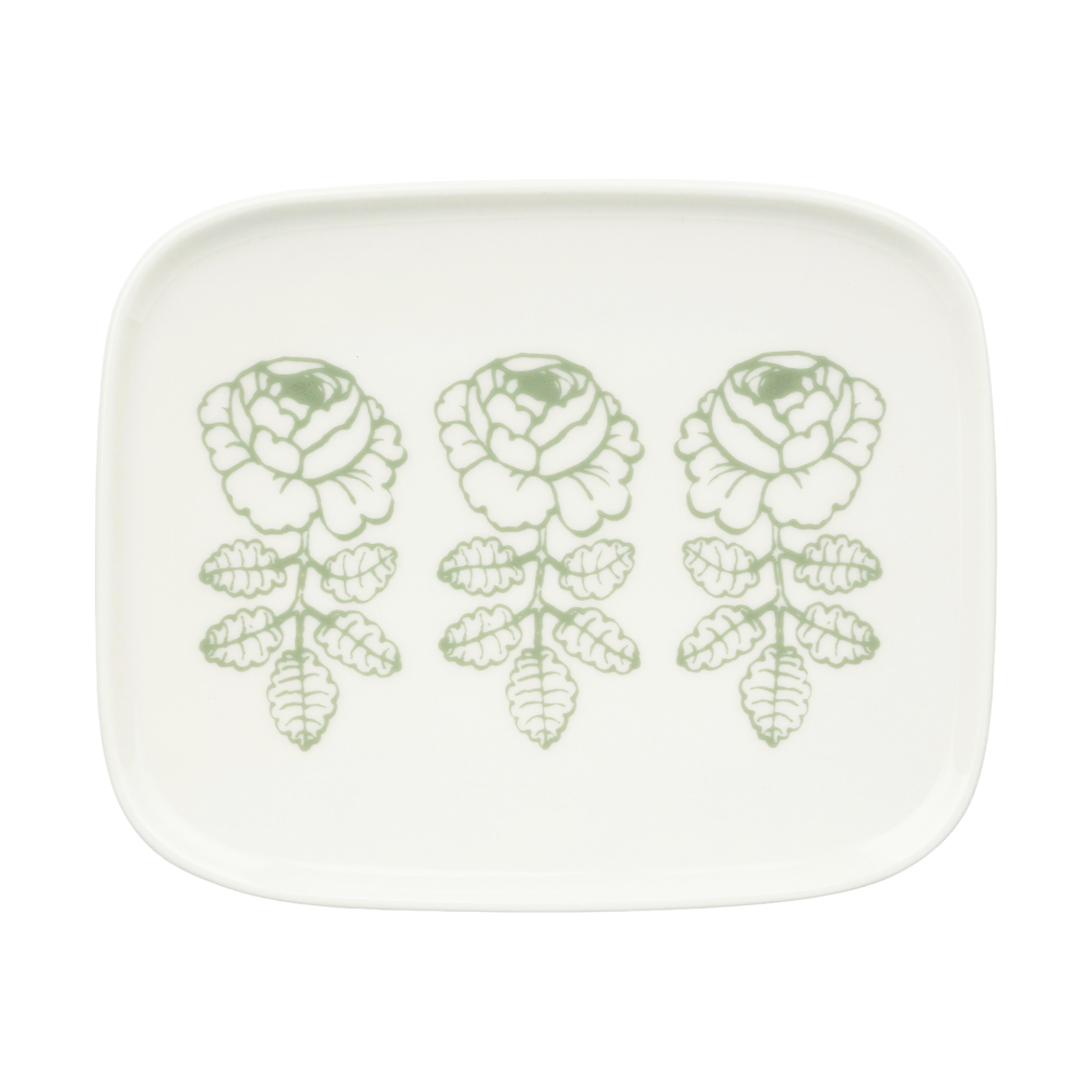 Oiva Vihkiruusu assiett, White, sage, rektangulär 12x15 cm