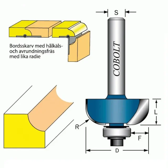 Cobolt Hålkälsfräs R=8 L=12 SL=37 D=29 S=8