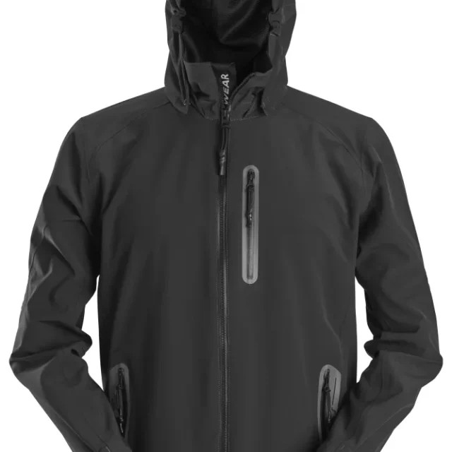 Snickers Workwear 1218 FlexiWork Softshelljacka svart, vattentät, avtagbar huva M