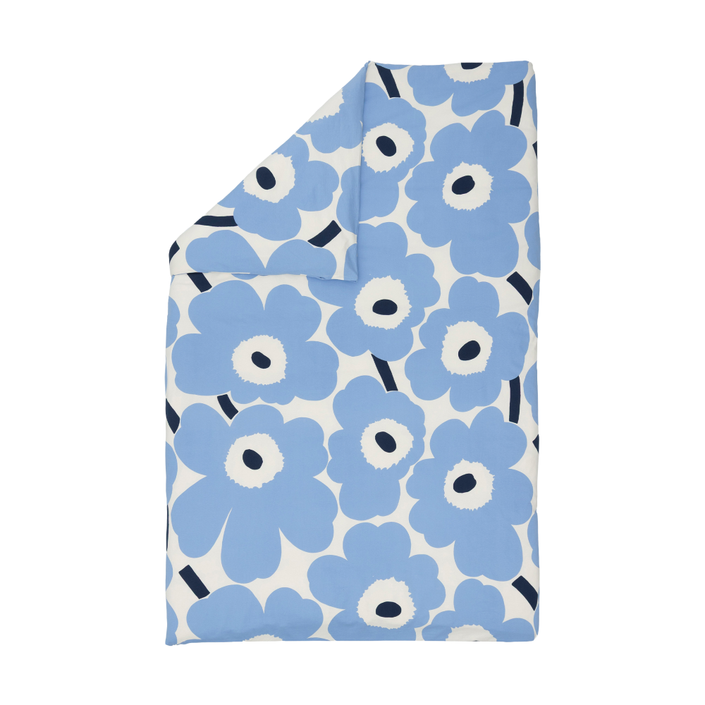Unikko jersey påslakan, Off white, light blue, navy, 150x210 cm