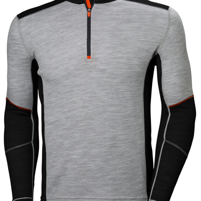 UNDERST.TRÖJA HELLY HANSEN MERINO GRÅ 2XL, GRÅMELERAD HALVZIP LIFA