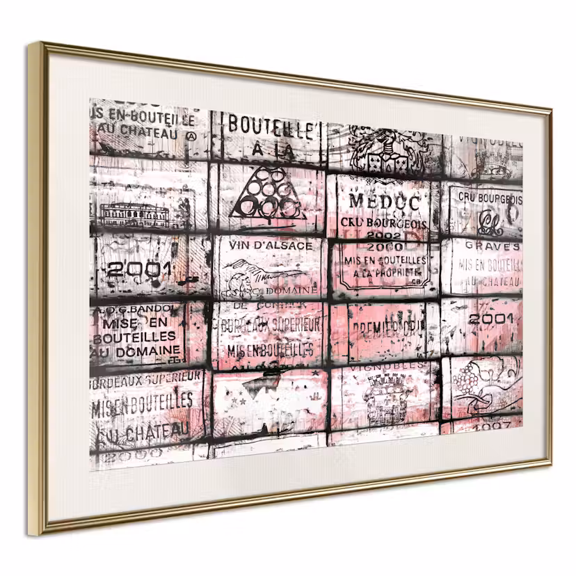 Poster Artgeist Affisch Aroma of Wine Guld ram med passepartout, 45x30 cm