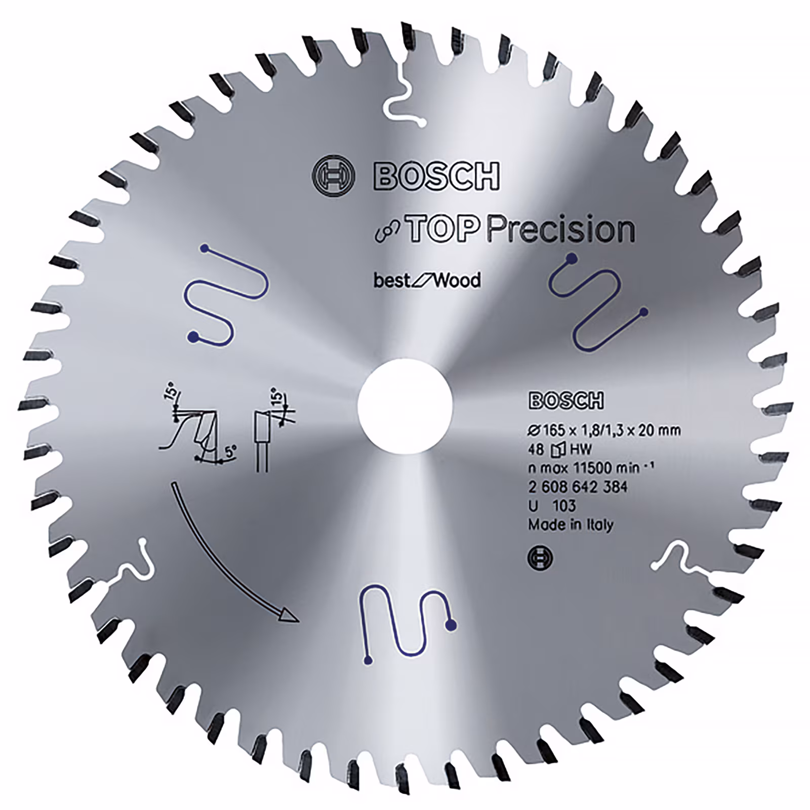 Kjøp Bosch Sirkelsagblad TOP PRECISION for tre, 48T, 165x1,8x20 mm